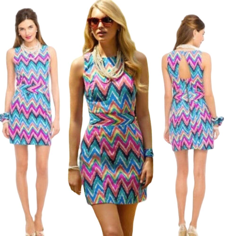 Lilly Pulitzer Hearts a Flutter Sleeveless Chevron Pink/Blue Dress